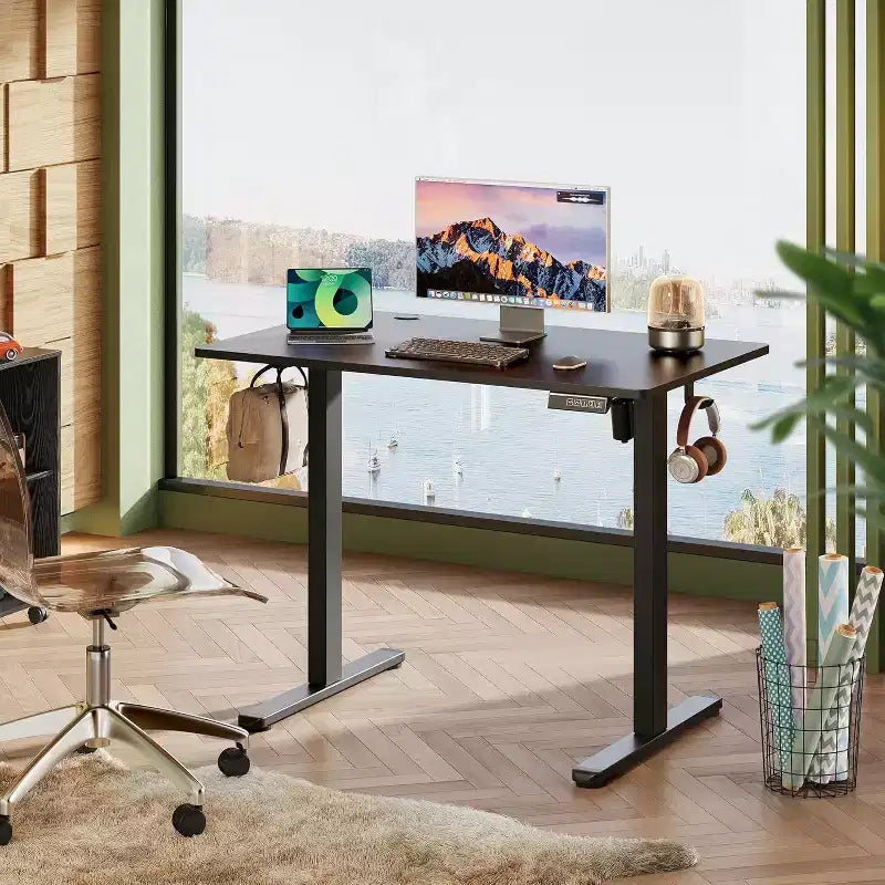 GALAXHERO Electric Standing Desk - 48 x 24 Whole Piece Desktop, Adjustable Height Computer Desk 3 Memory Settings Sit Stand Up Workstation Black