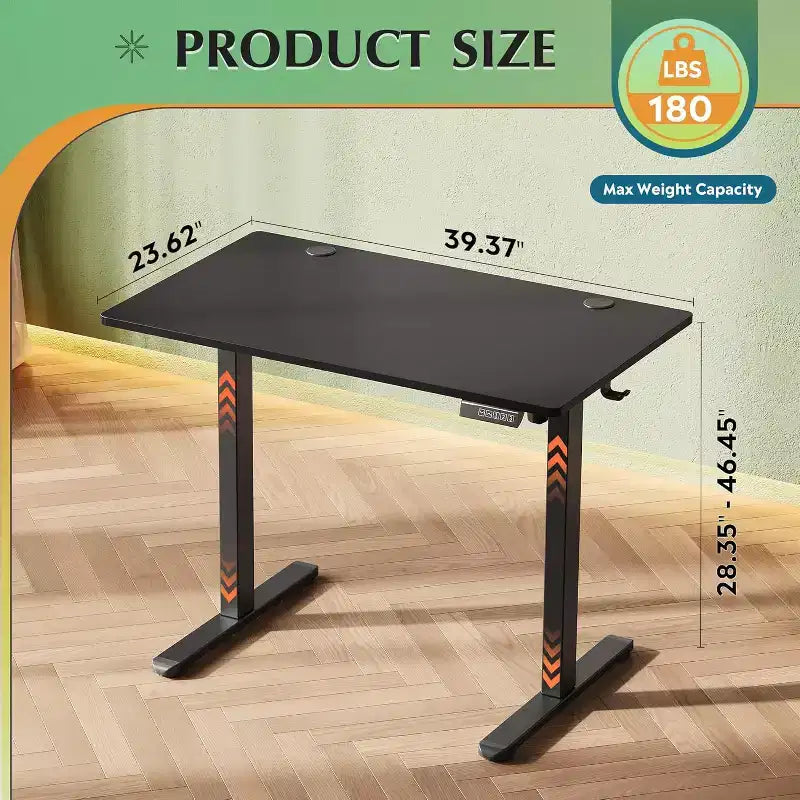 Electric Standing Desk - 48 x 24 One-Piece Desktop, Adjustable Height Computer Desk with 4 Memory Settings, Sit Stand Workstation Black