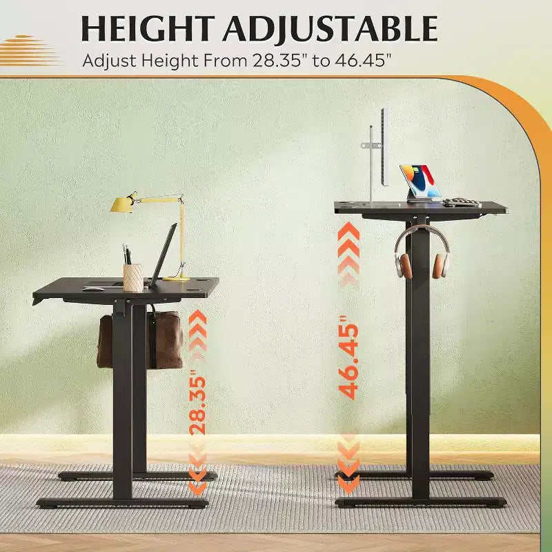 Electric Standing Desk - 48 x 24 One-Piece Desktop, Adjustable Height Computer Desk with 4 Memory Settings, Sit Stand Workstation Black