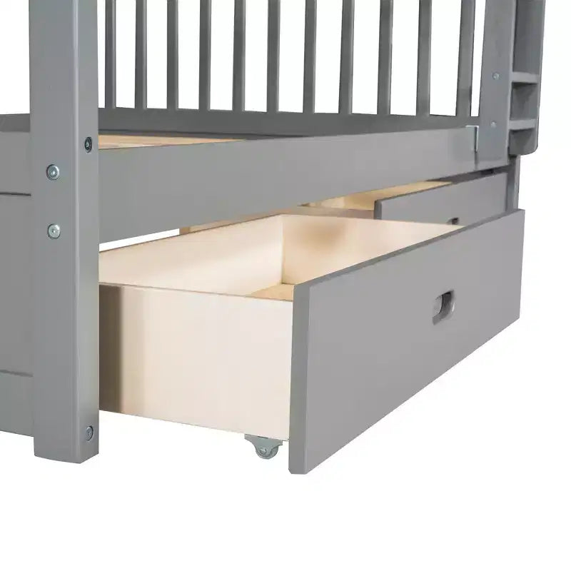 Full-Over-Full Bunk Bed with Ladder, 2 Drawers and Safety Guardrail