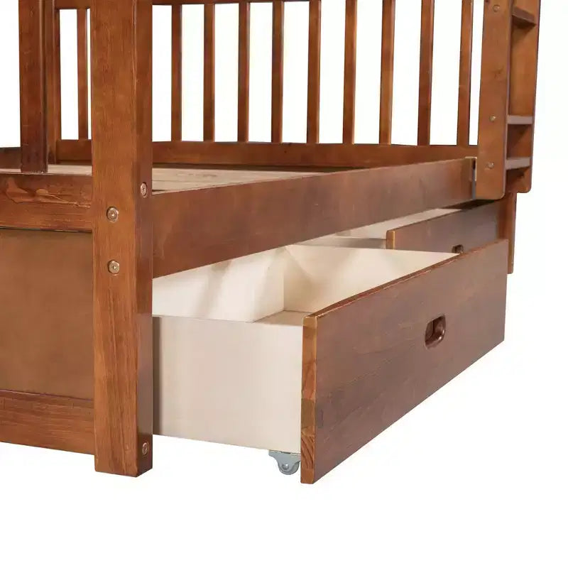 Full-Over-Full Bunk Bed with Ladder, 2 Drawers and Safety Guardrail