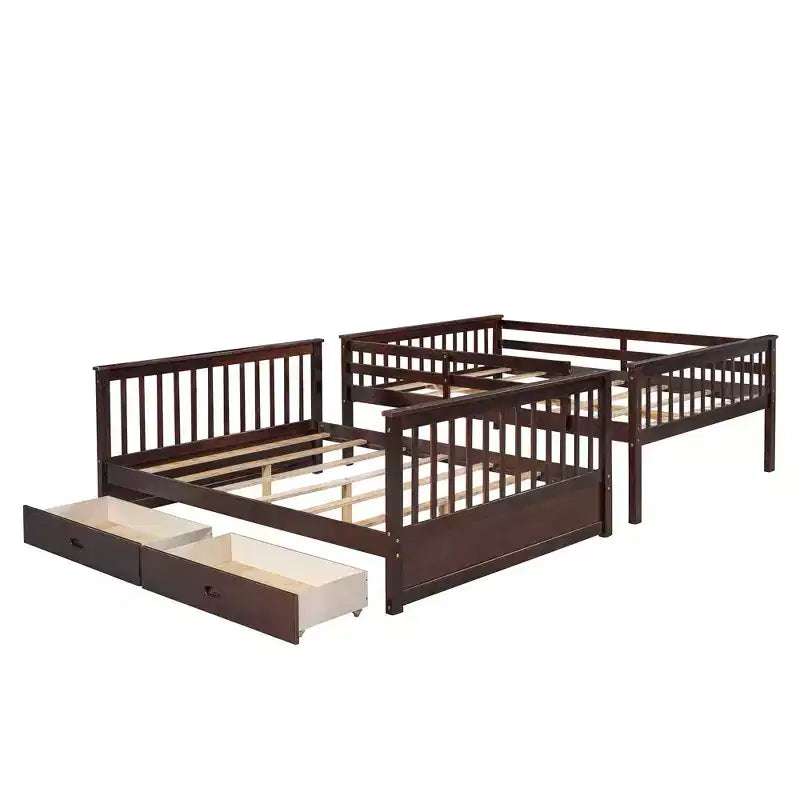 Full-Over-Full Bunk Bed with Ladder, 2 Drawers and Safety Guardrail