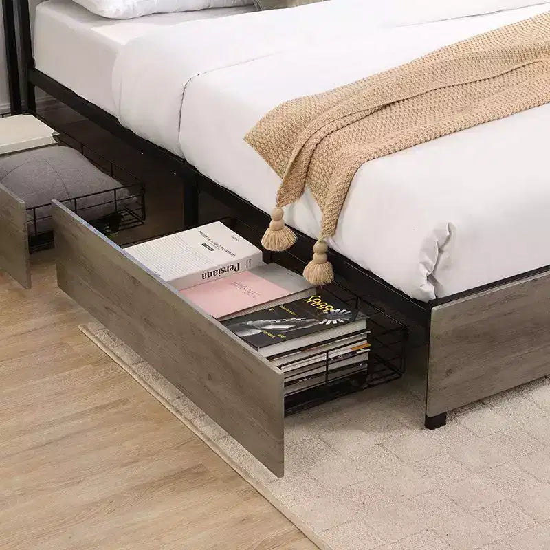 Full/Queen/King Platform Bed Frame with Storage Headboard, Charger Station & LED Light, No Box Spring Needed