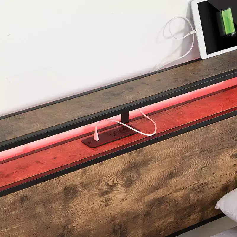 Full/Queen/King Platform Bed Frame with Storage Headboard, Charger Station & LED Light, No Box Spring Needed