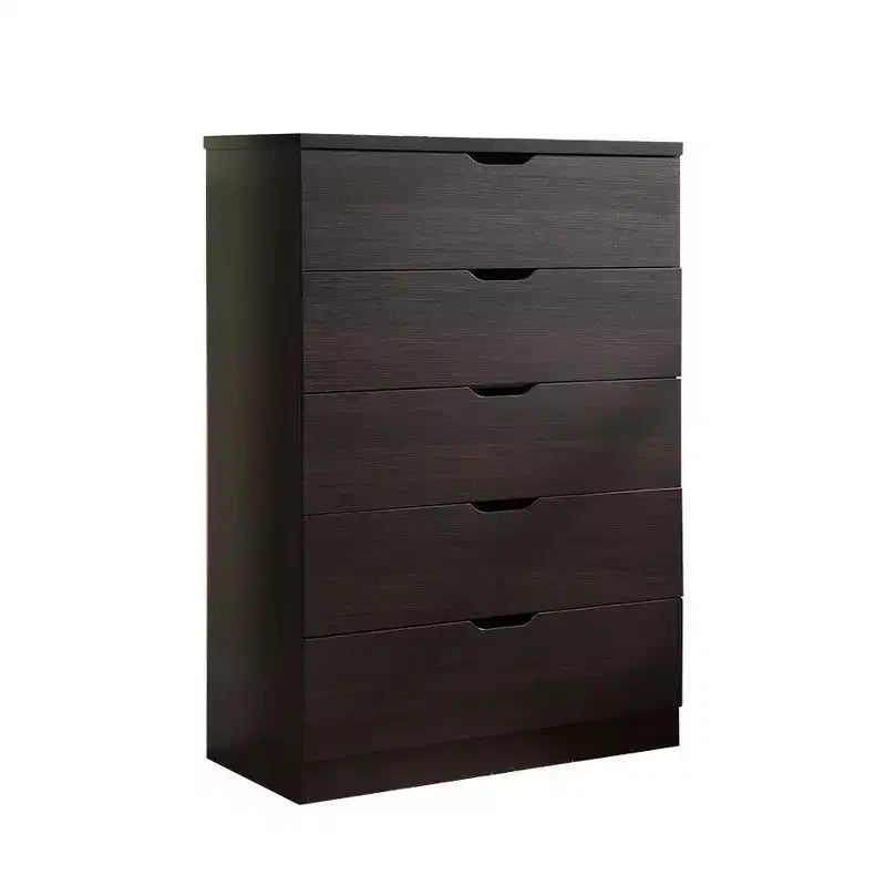 Retro Bedroom Dresser Nightstand with 5 Faux Wood Grain Drawers, Storage Chest Cabinet with Metal Glides
