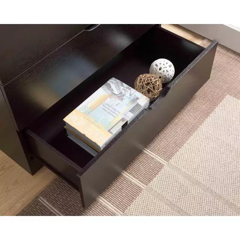 Retro Bedroom Dresser Nightstand with 5 Faux Wood Grain Drawers, Storage Chest Cabinet with Metal Glides