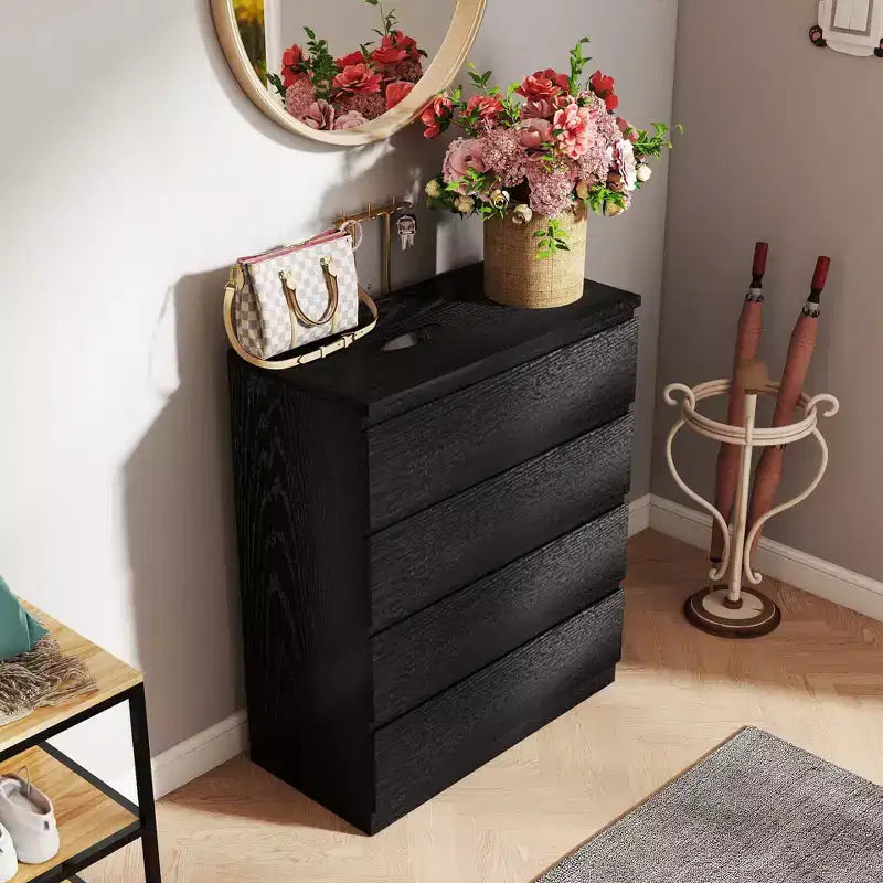 Retro Bedroom Dresser Nightstand with 5 Faux Wood Grain Drawers, Storage Chest Cabinet with Metal Glides