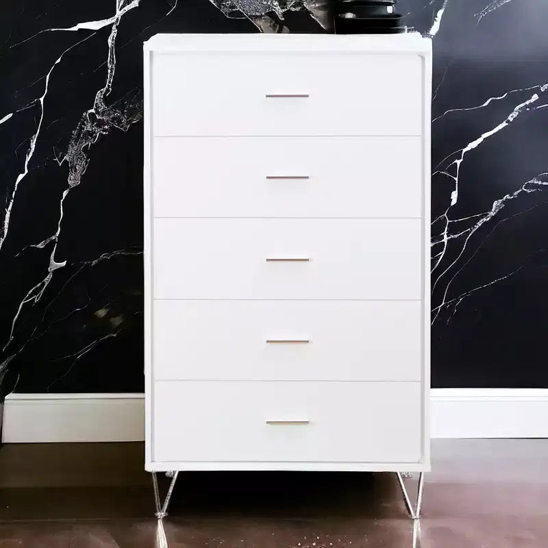 Retro Bedroom Dresser Nightstand with 5 Faux Wood Grain Drawers, Storage Chest Cabinet with Metal Glides
