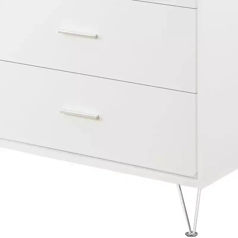 Retro Bedroom Dresser Nightstand with 5 Faux Wood Grain Drawers, Storage Chest Cabinet with Metal Glides