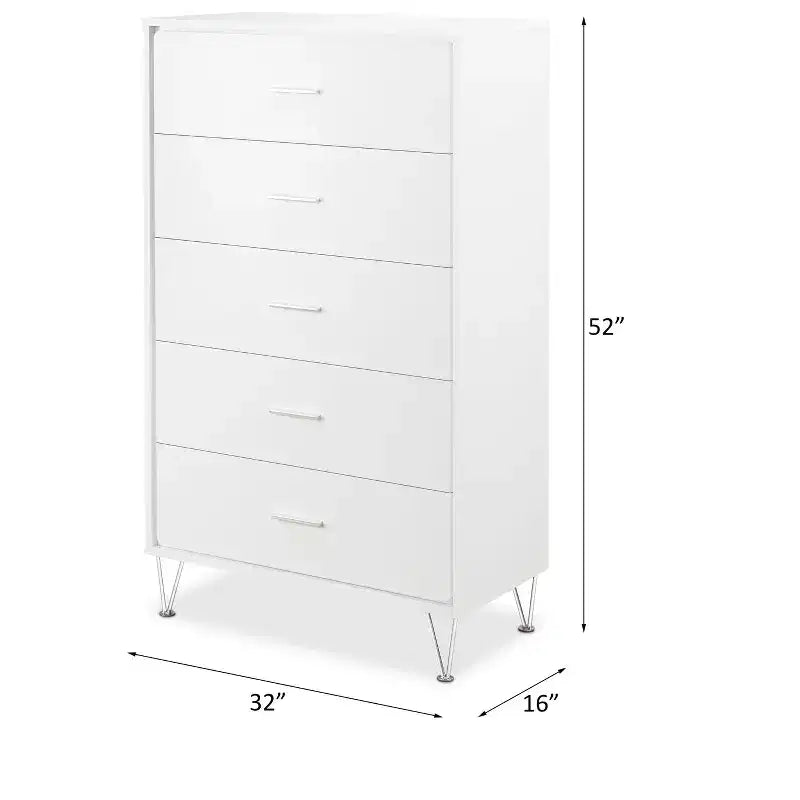 Retro Bedroom Dresser Nightstand with 5 Faux Wood Grain Drawers, Storage Chest Cabinet with Metal Glides