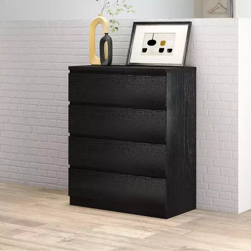 Retro Bedroom Dresser Nightstand with 5 Faux Wood Grain Drawers, Storage Chest Cabinet with Metal Glides
