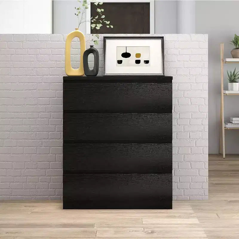 Retro Bedroom Dresser Nightstand with 5 Faux Wood Grain Drawers, Storage Chest Cabinet with Metal Glides