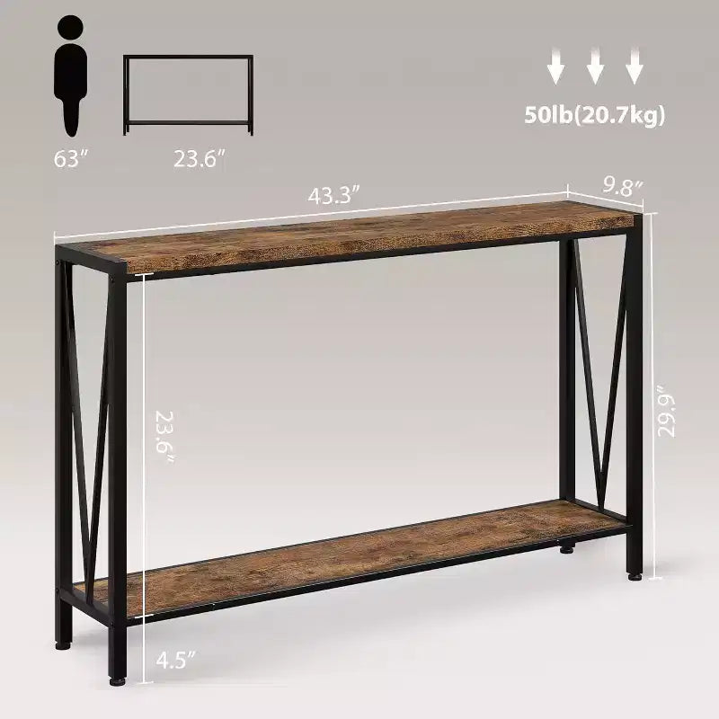 43" Console Table with V Design & 2-Tier Storage