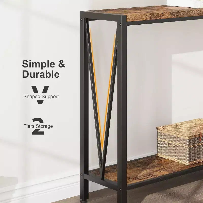 43" Console Table with V Design & 2-Tier Storage