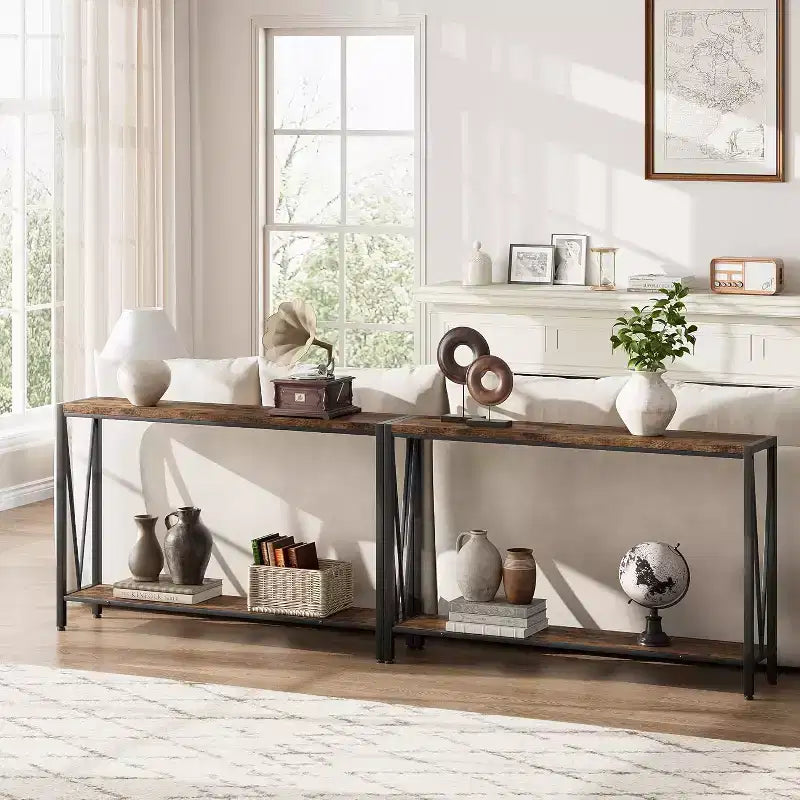 43" Console Table with V Design & 2-Tier Storage