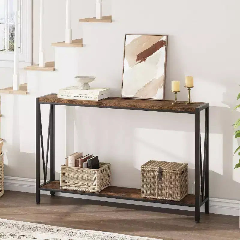 43" Console Table with V Design & 2-Tier Storage
