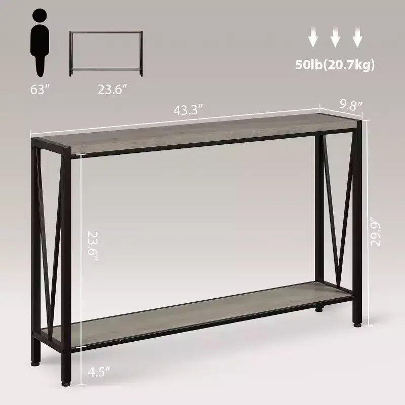 43" Console Table with V Design & 2-Tier Storage