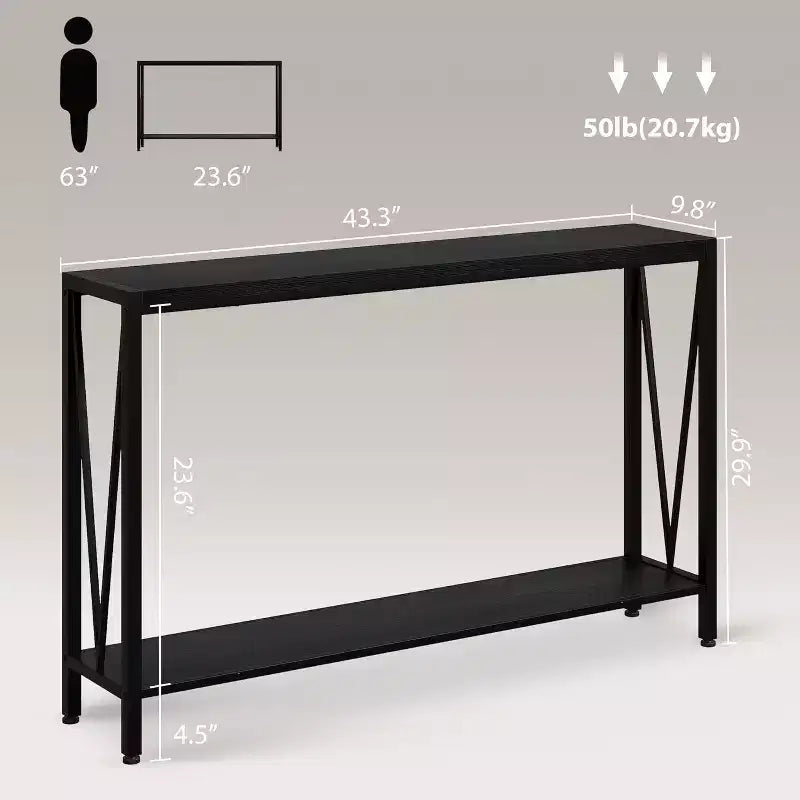43" Console Table with V Design & 2-Tier Storage