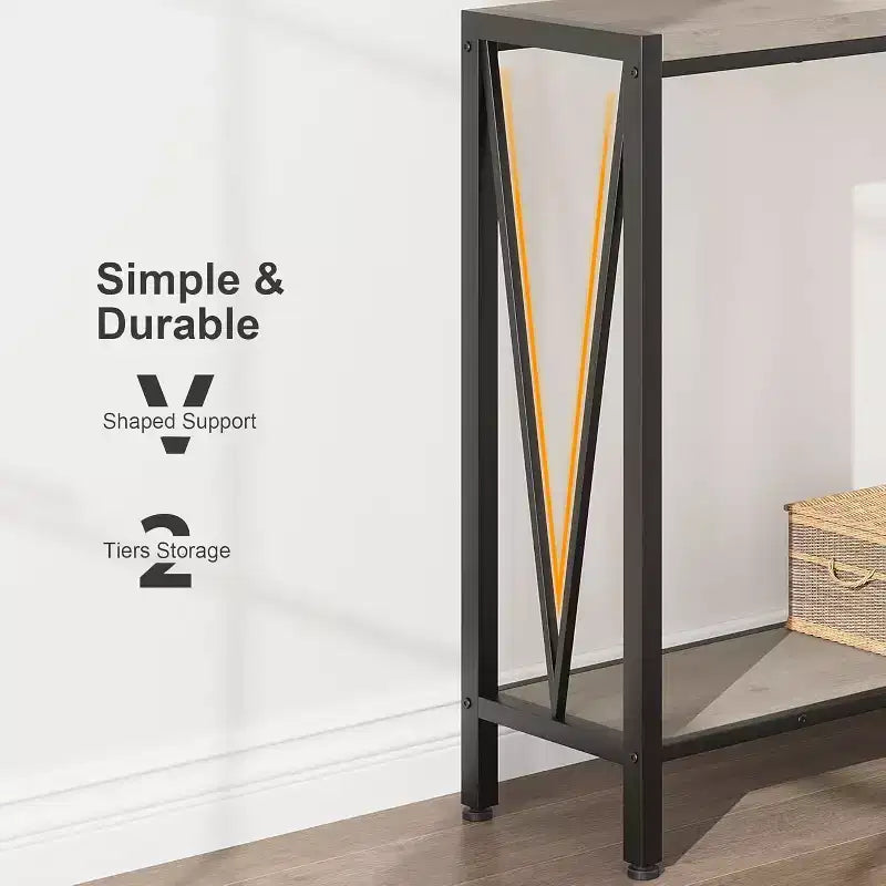 43" Console Table with V Design & 2-Tier Storage