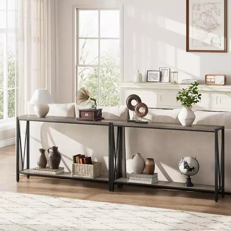 43" Console Table with V Design & 2-Tier Storage