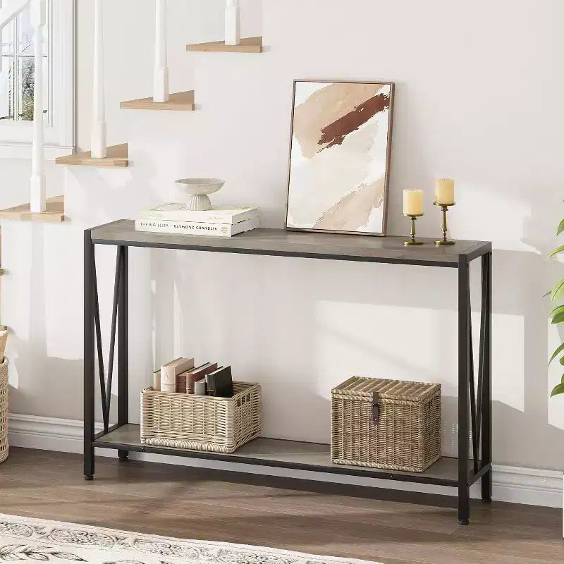 43" Console Table with V Design & 2-Tier Storage