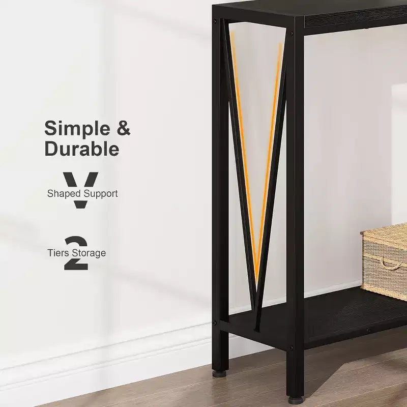 43" Console Table with V Design & 2-Tier Storage