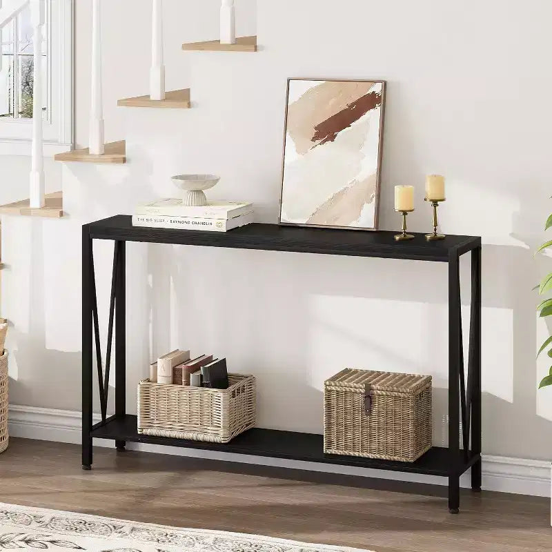 43" Console Table with V Design & 2-Tier Storage