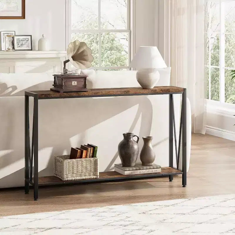 43" Console Table with V Design & 2-Tier Storage