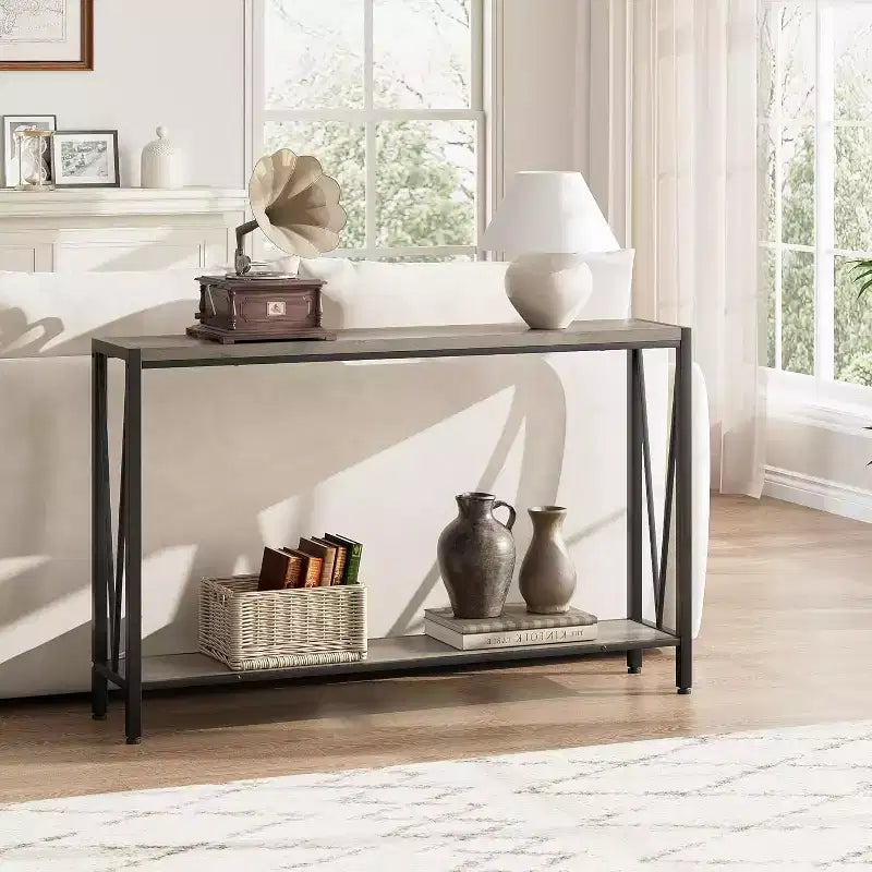 43" Console Table with V Design & 2-Tier Storage