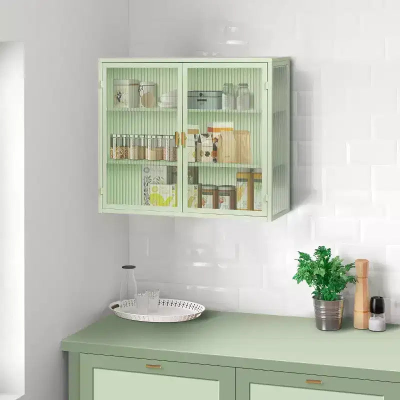 Wall Bathroom Cabinet with Double Glass Doors, Modern Versatile Wall-Mounted Storage Cabinet for Kitchen, Bathroom and Living Room