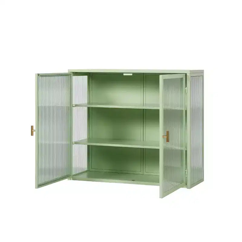 Wall Bathroom Cabinet with Double Glass Doors, Modern Versatile Wall-Mounted Storage Cabinet for Kitchen, Bathroom and Living Room