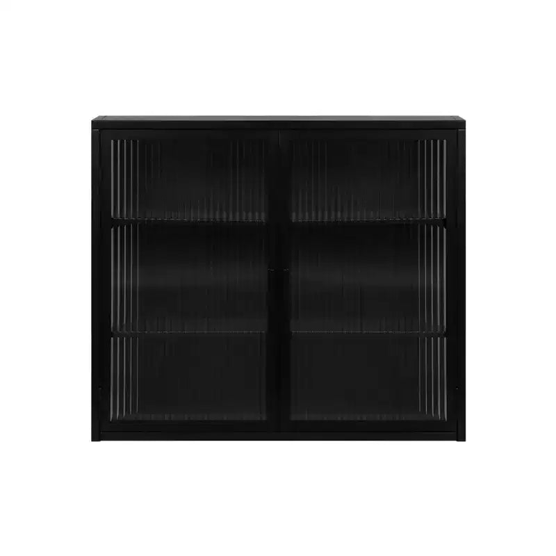 Wall Bathroom Cabinet with Double Glass Doors, Modern Versatile Wall-Mounted Storage Cabinet for Kitchen, Bathroom and Living Room