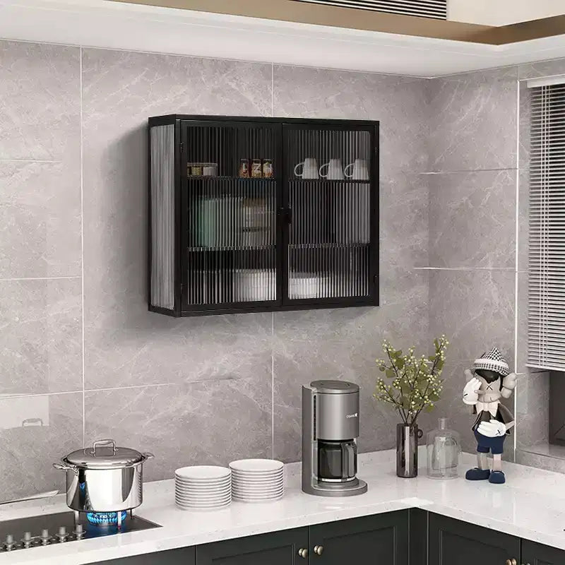 Wall Bathroom Cabinet with Double Glass Doors, Modern Versatile Wall-Mounted Storage Cabinet for Kitchen, Bathroom and Living Room