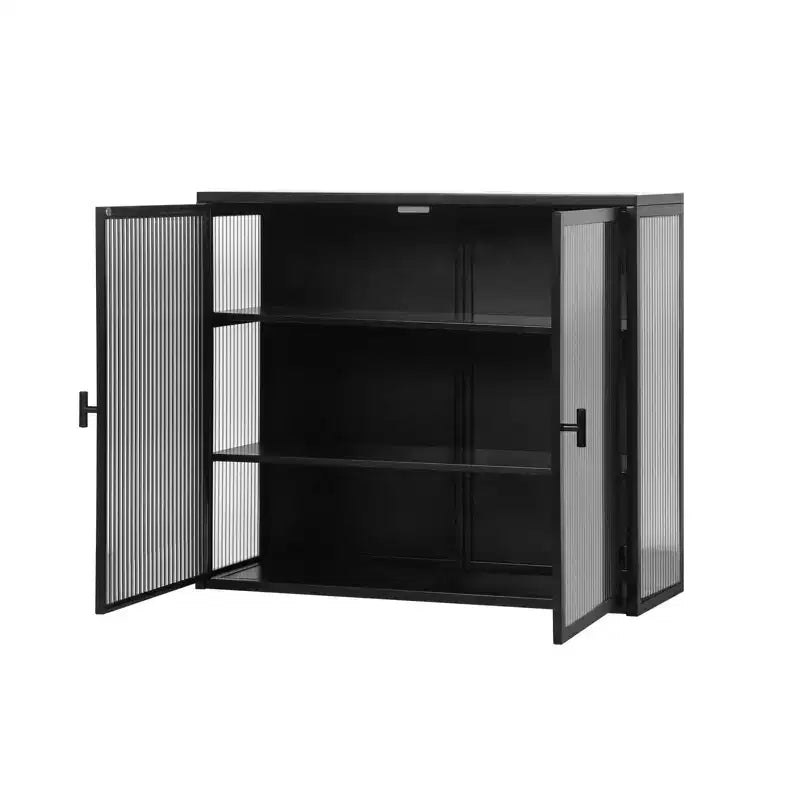 Wall Bathroom Cabinet with Double Glass Doors, Modern Versatile Wall-Mounted Storage Cabinet for Kitchen, Bathroom and Living Room