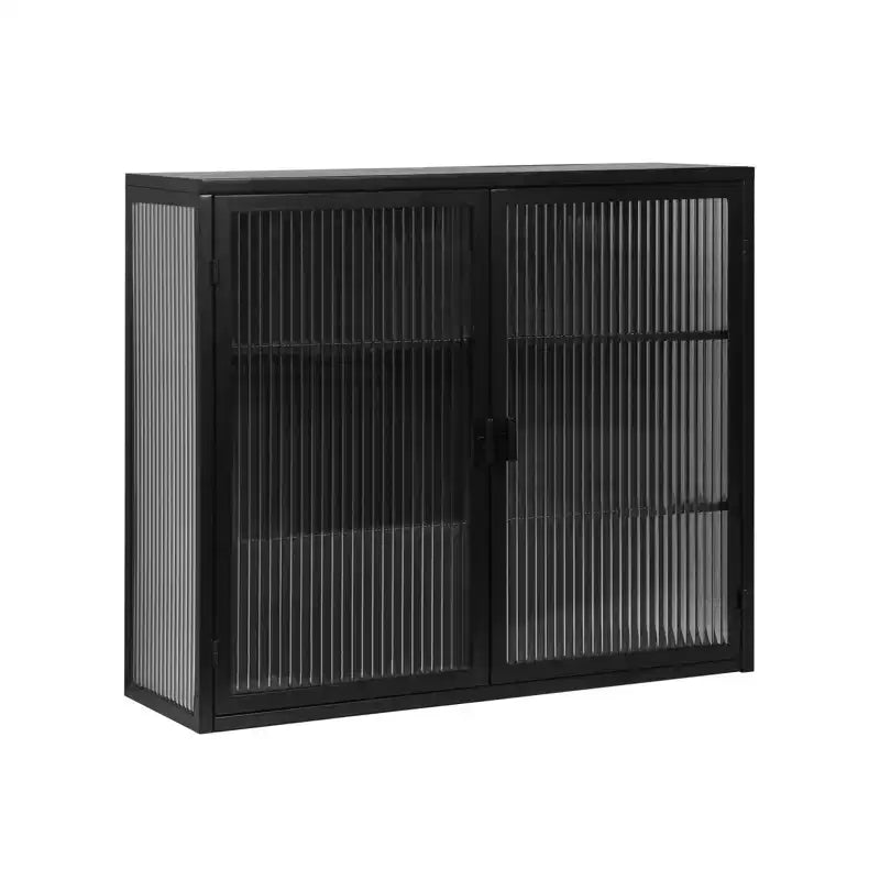Wall Bathroom Cabinet with Double Glass Doors, Modern Versatile Wall-Mounted Storage Cabinet for Kitchen, Bathroom and Living Room