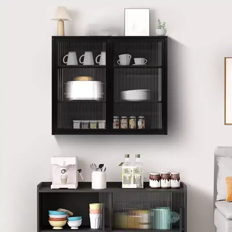 Wall Bathroom Cabinet with Double Glass Door, Modern Versatile Wall Cabinets for Kitchen- Storage Kitchen Utensils & Spice-Cans, for Living Room