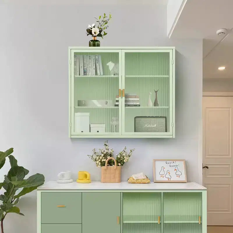 Wall Bathroom Cabinet with Double Glass Doors, Modern Versatile Wall-Mounted Storage Cabinet for Kitchen, Bathroom and Living Room