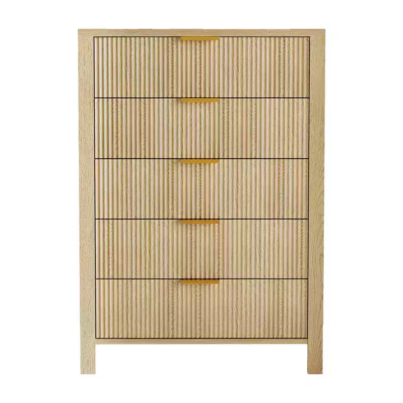 Fluted 5 Drawer Dresser - 45 Inch Tall Slim Dresser for Small Spaces, Modern Farmhouse Wooden Chest for Bedroom Nursery Apartment, Easy Assembly