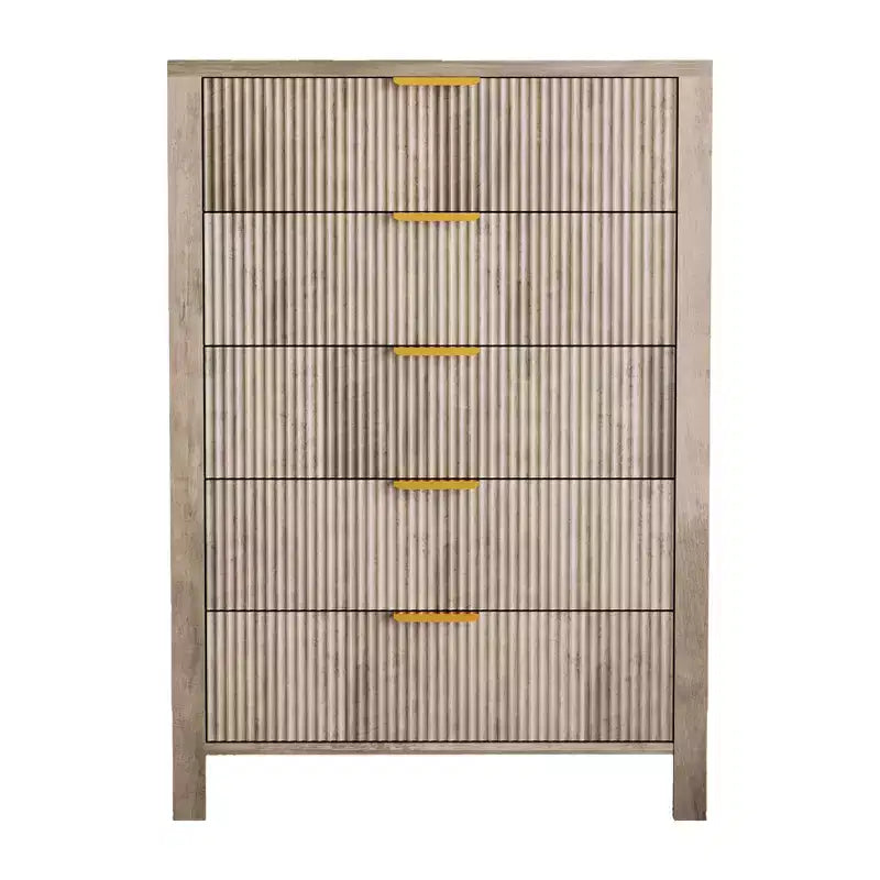 Fluted 5 Drawer Dresser - Tall Slim Chest for Bedroom, Nursery & Small Spaces