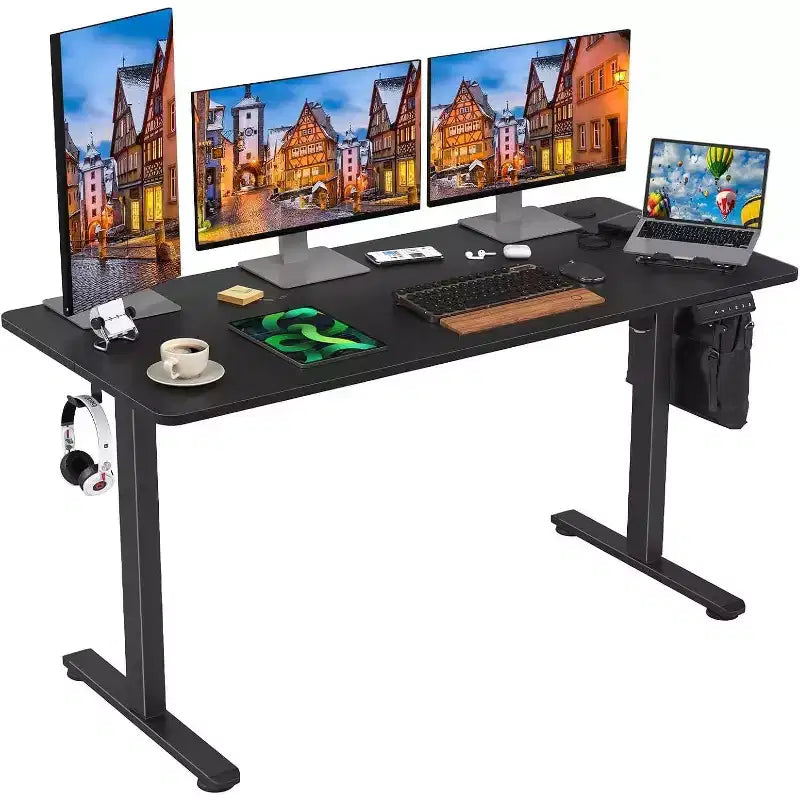 PexFix 55 x 24 Electric Standing Desk Black Desktop Height Adjustable Computer Desk Stand up Home Office Desk with Splice Board