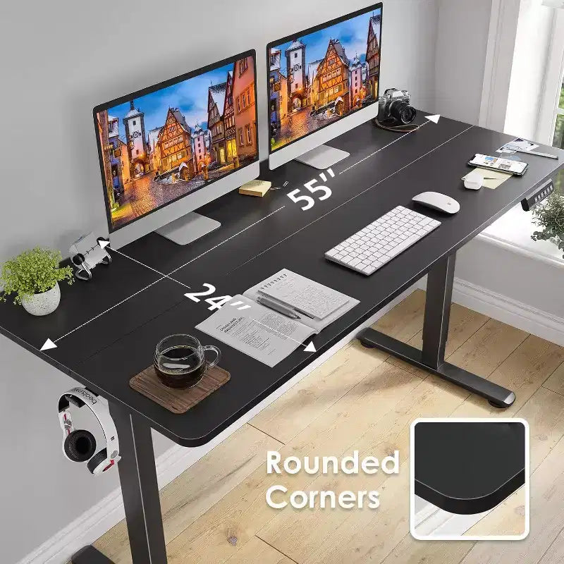 55 x 24 Electric Standing Desk with Splice Board - Black