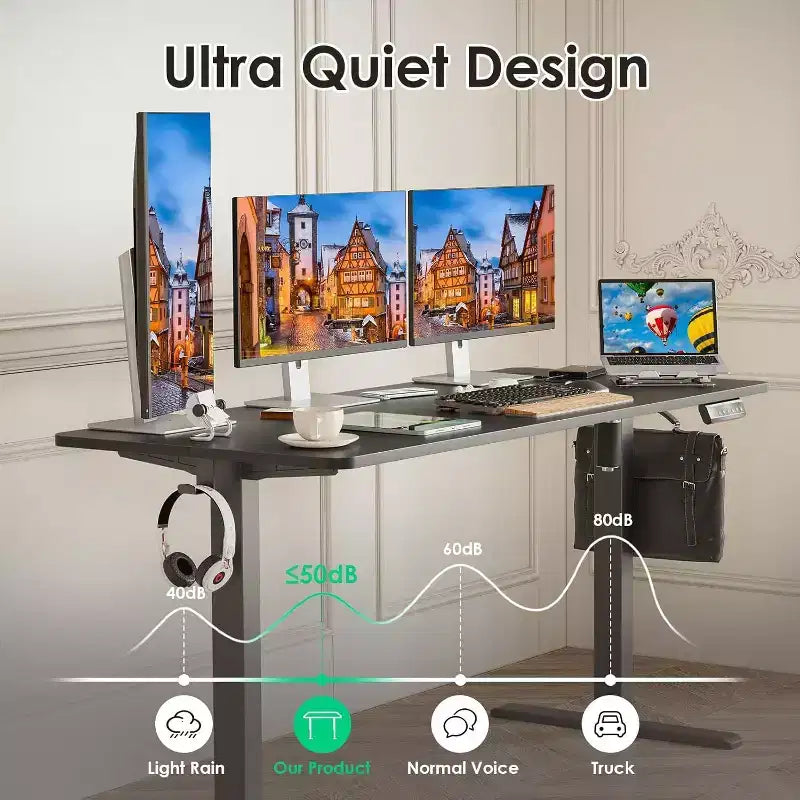 55 x 24 Electric Standing Desk with Splice Board - Black