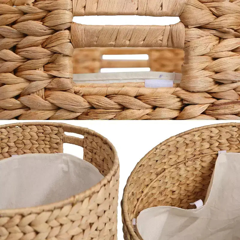 18" Modern Coastal Hand-Woven Hyacinth Storage Ottoman with Lid