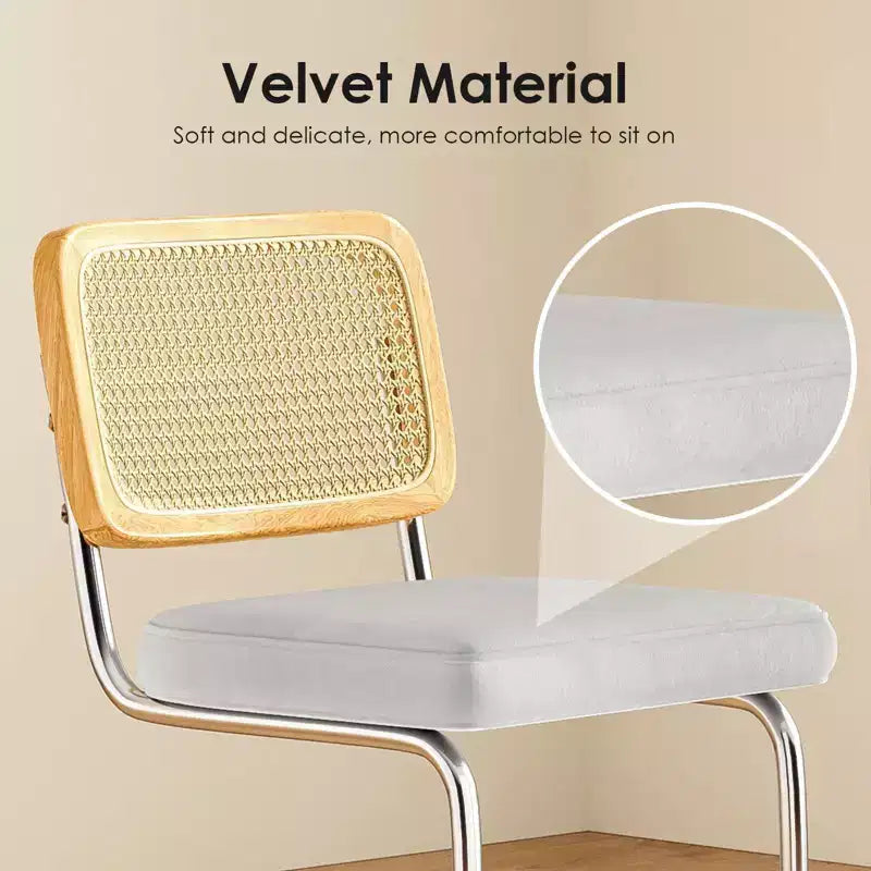 2Pcs Counter Height Bar Stools Upholstered Velvet Barstools with Rattan Back 26" Armless Bar Chairs for Kitchen Island, Light Grey