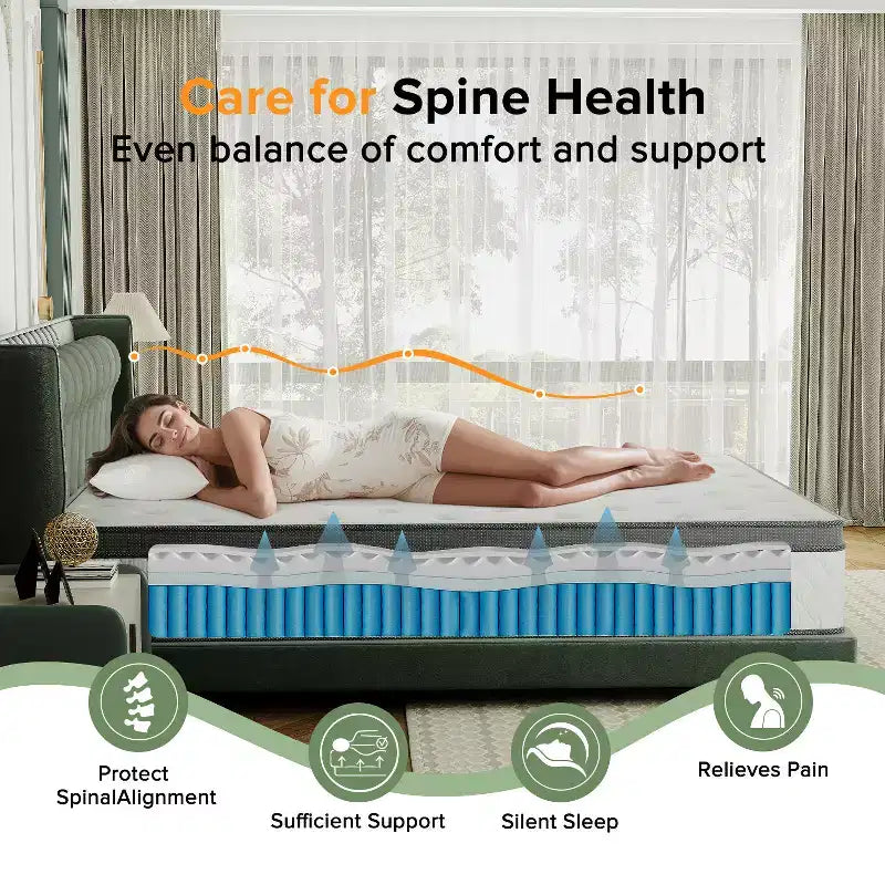 Hybrid Mattress Breathable Medium Cooling Memory Foam Bed-in-a-Box White