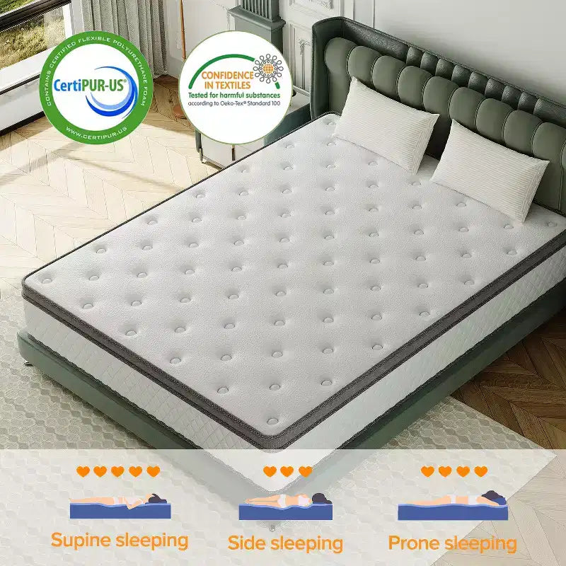 Hybrid Mattress Breathable Medium Cooling Memory Foam Bed-in-a-Box White
