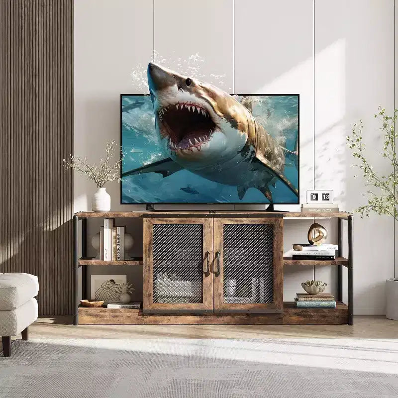 Acekool 63 Farmhouse TV Stand - Rustic Media Console with Mesh Doors for TVs Up to 75 (139 characters)
