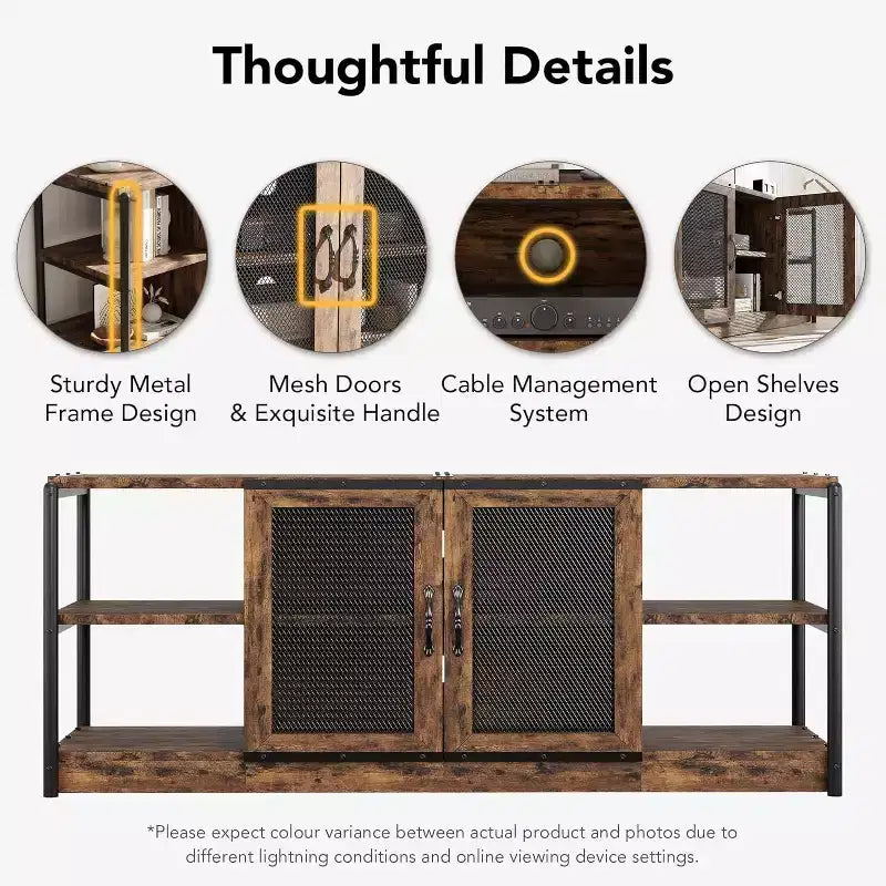 63" Farmhouse TV Stand - Rustic Media Console with Mesh Doors for TVs Up to 75"