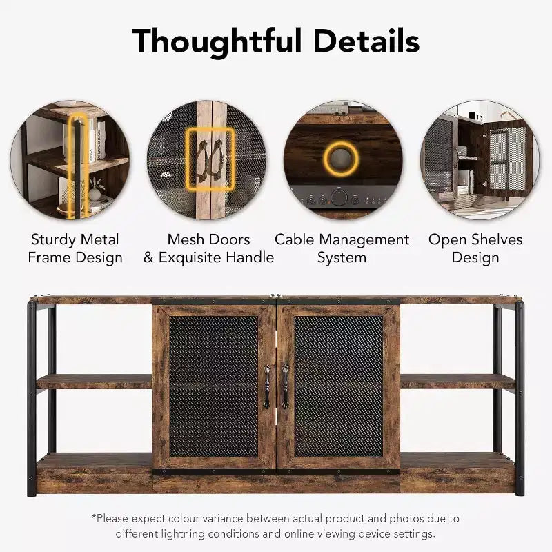 63" Farmhouse TV Stand - Rustic Media Console with Mesh Doors for TVs Up to 75"