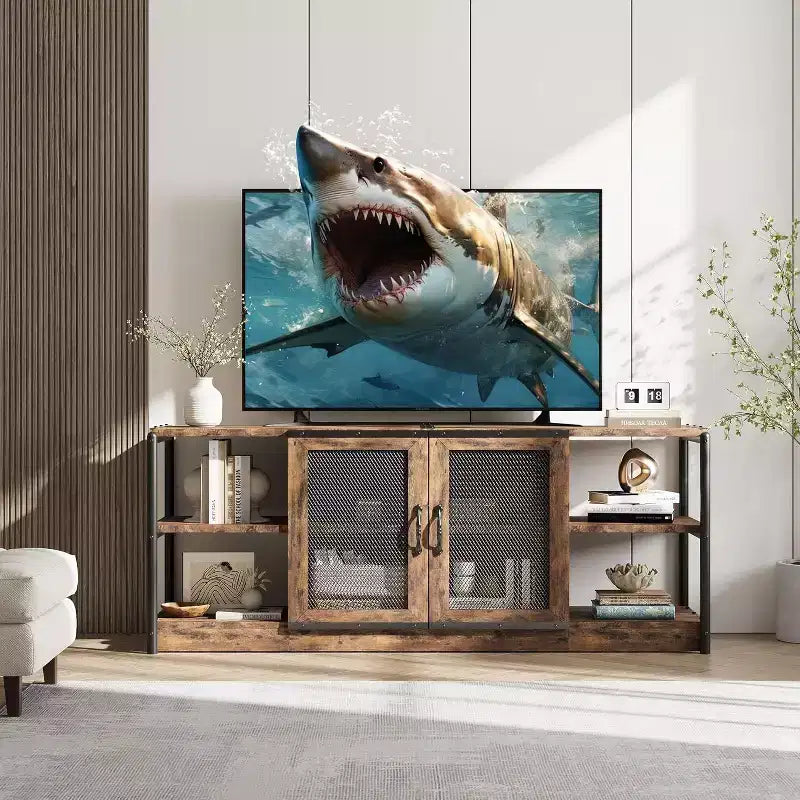 63" Farmhouse TV Stand - Rustic Media Console with Mesh Doors for TVs Up to 75"